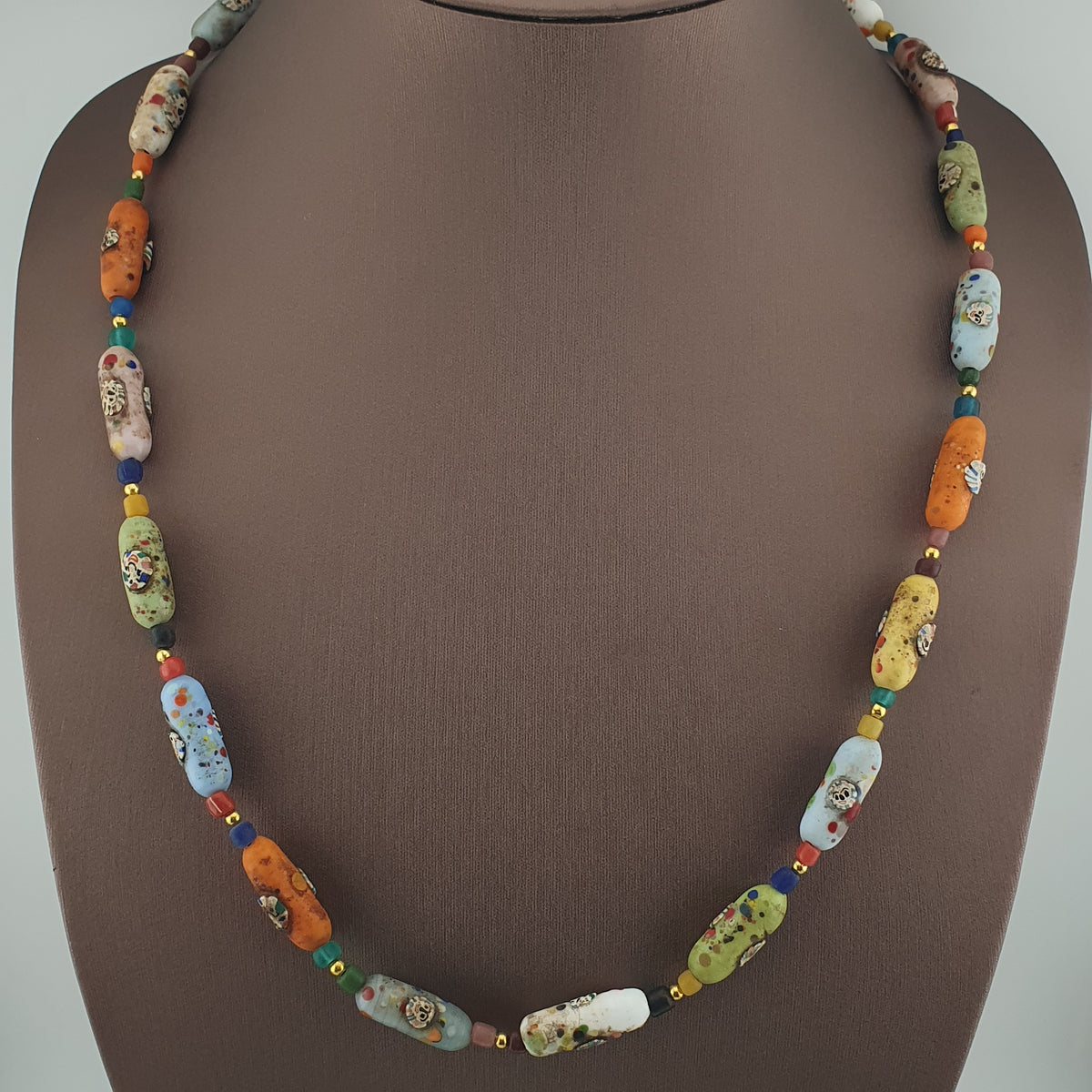 Vintage Venetian Style Old Face Glass Beads Necklace