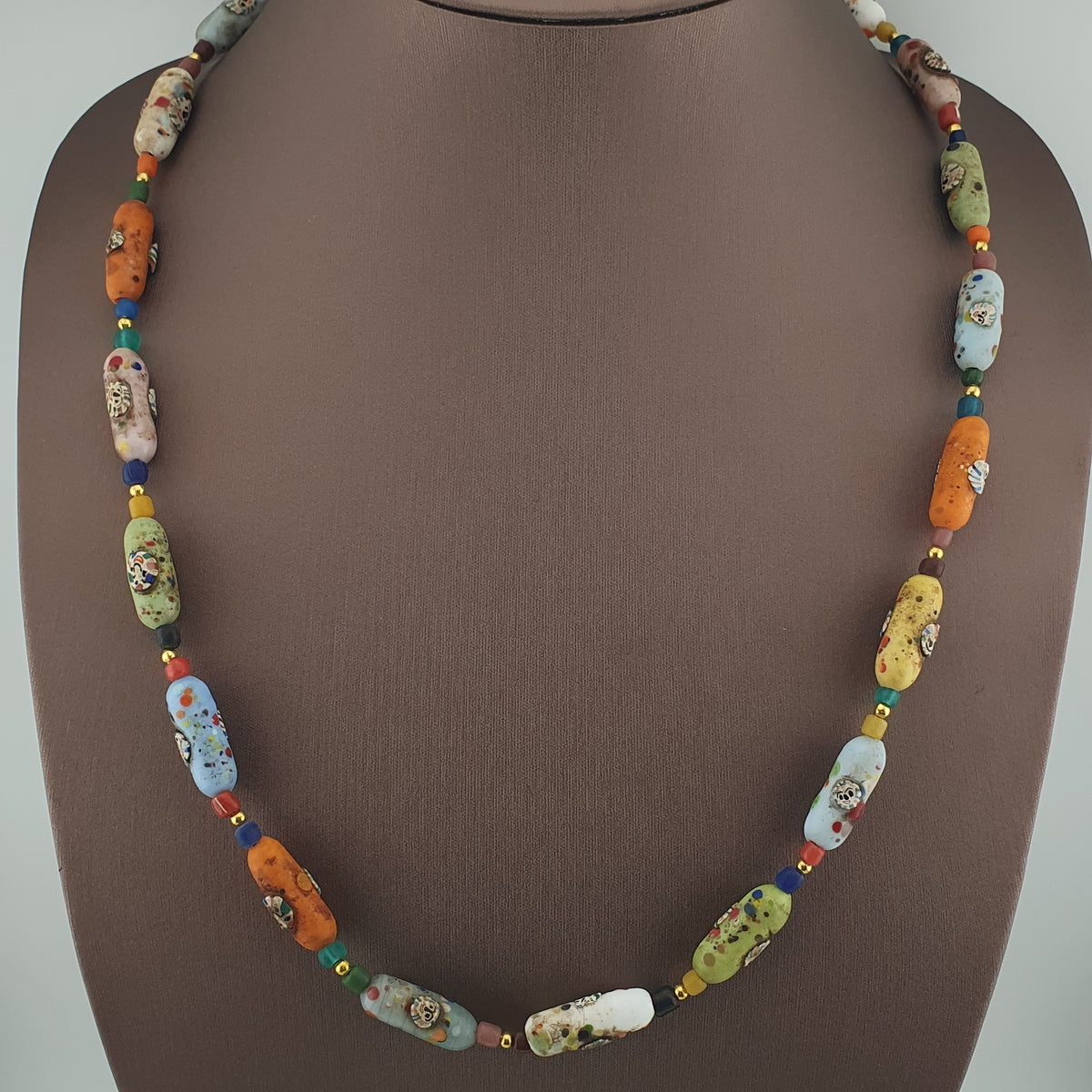 Vintage Venetian Style Old Face Glass Beads Necklace