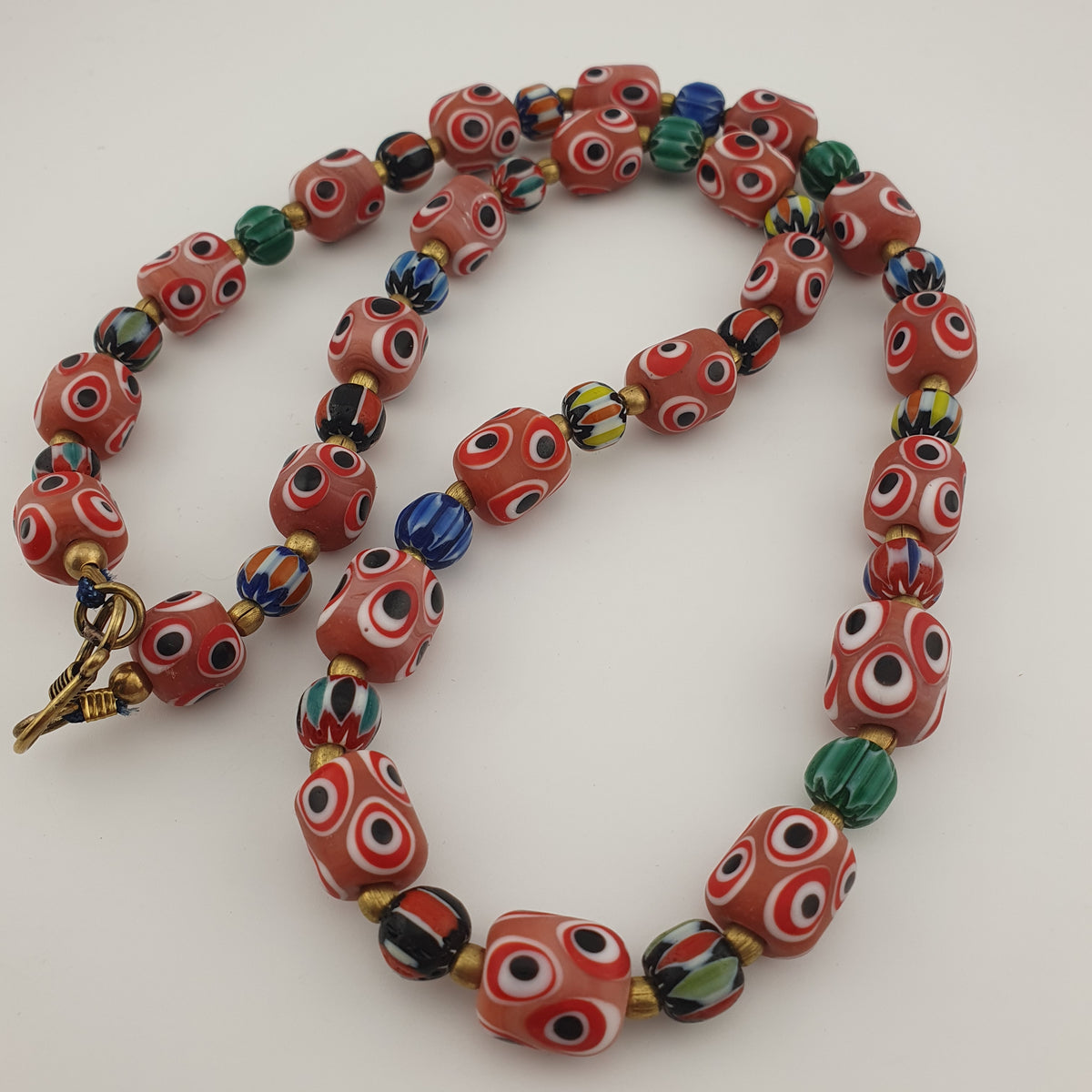 Antique Venetian Style Thousand Eyes & Chevron Glass Beads Necklace