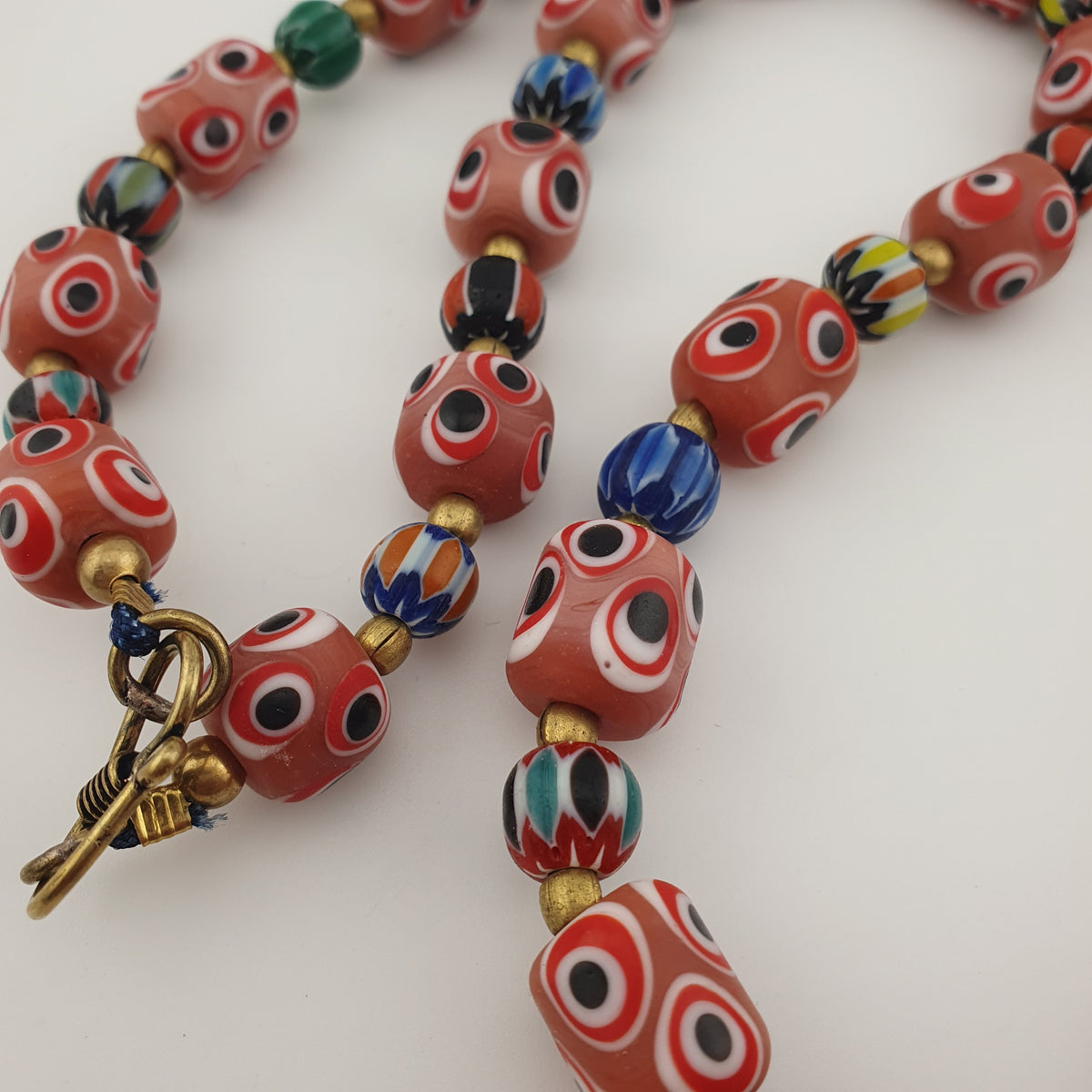 Antique Venetian Style Thousand Eyes & Chevron Glass Beads Necklace