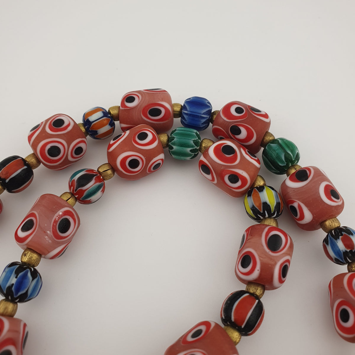 Antique Venetian Style Thousand Eyes & Chevron Glass Beads Necklace