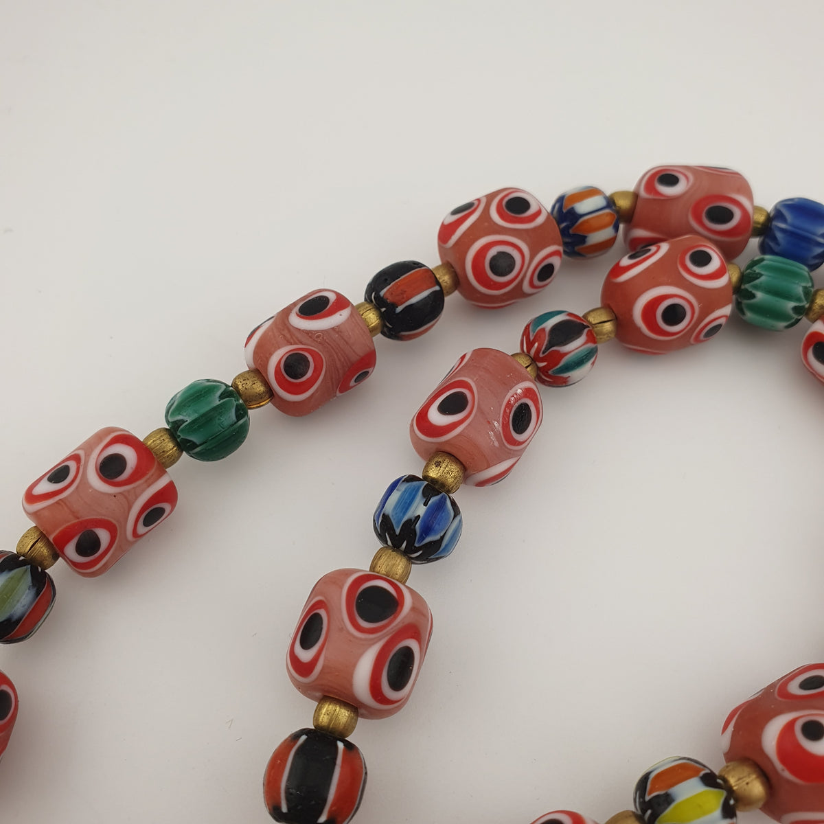Antique Venetian Style Thousand Eyes & Chevron Glass Beads Necklace