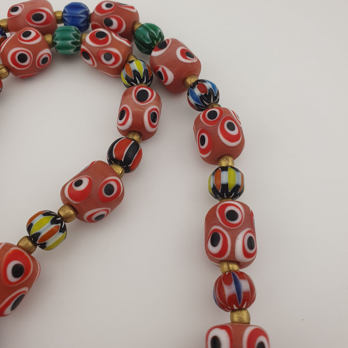 Antique Venetian Style Thousand Eyes & Chevron Glass Beads Necklace