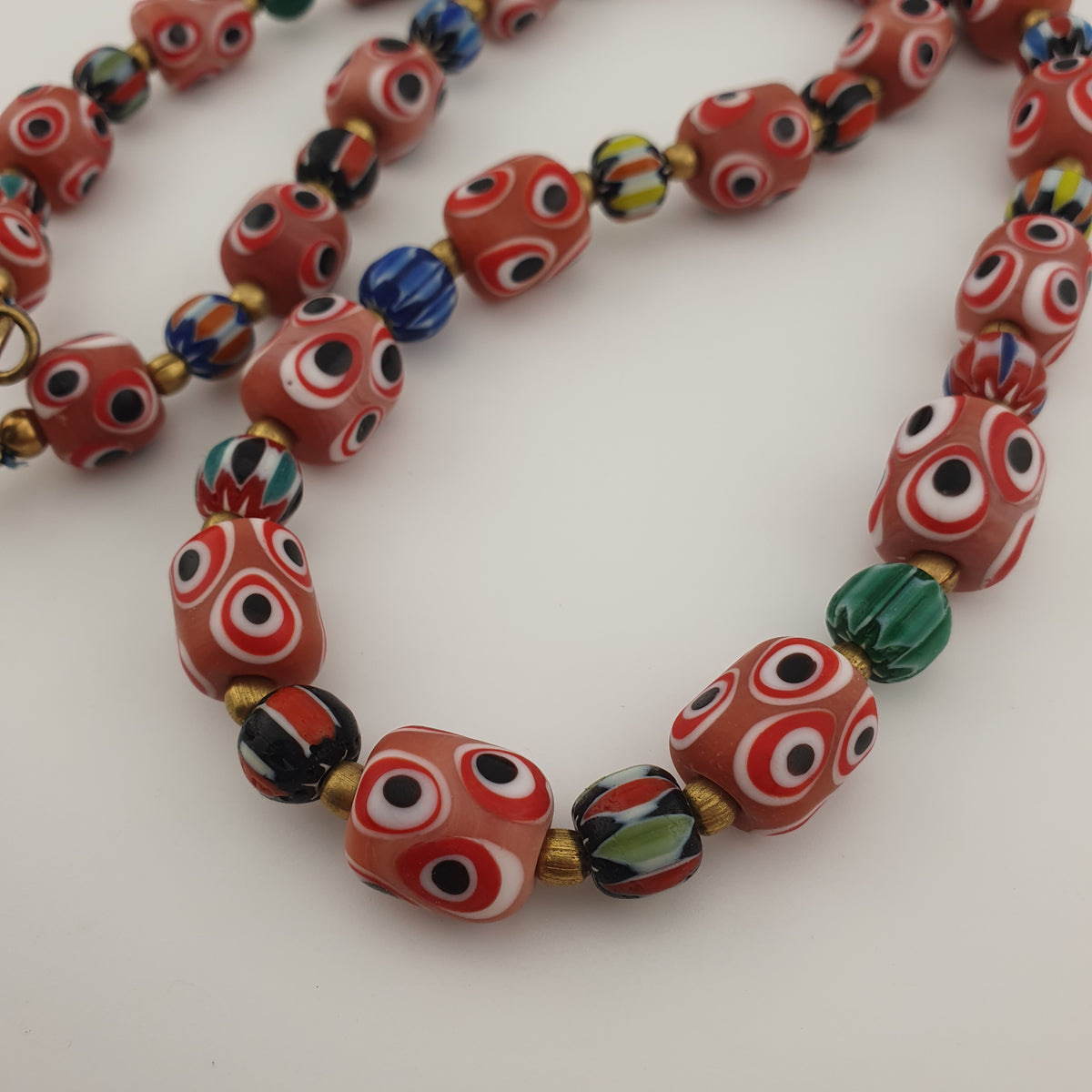 Antique Venetian Style Thousand Eyes & Chevron Glass Beads Necklace