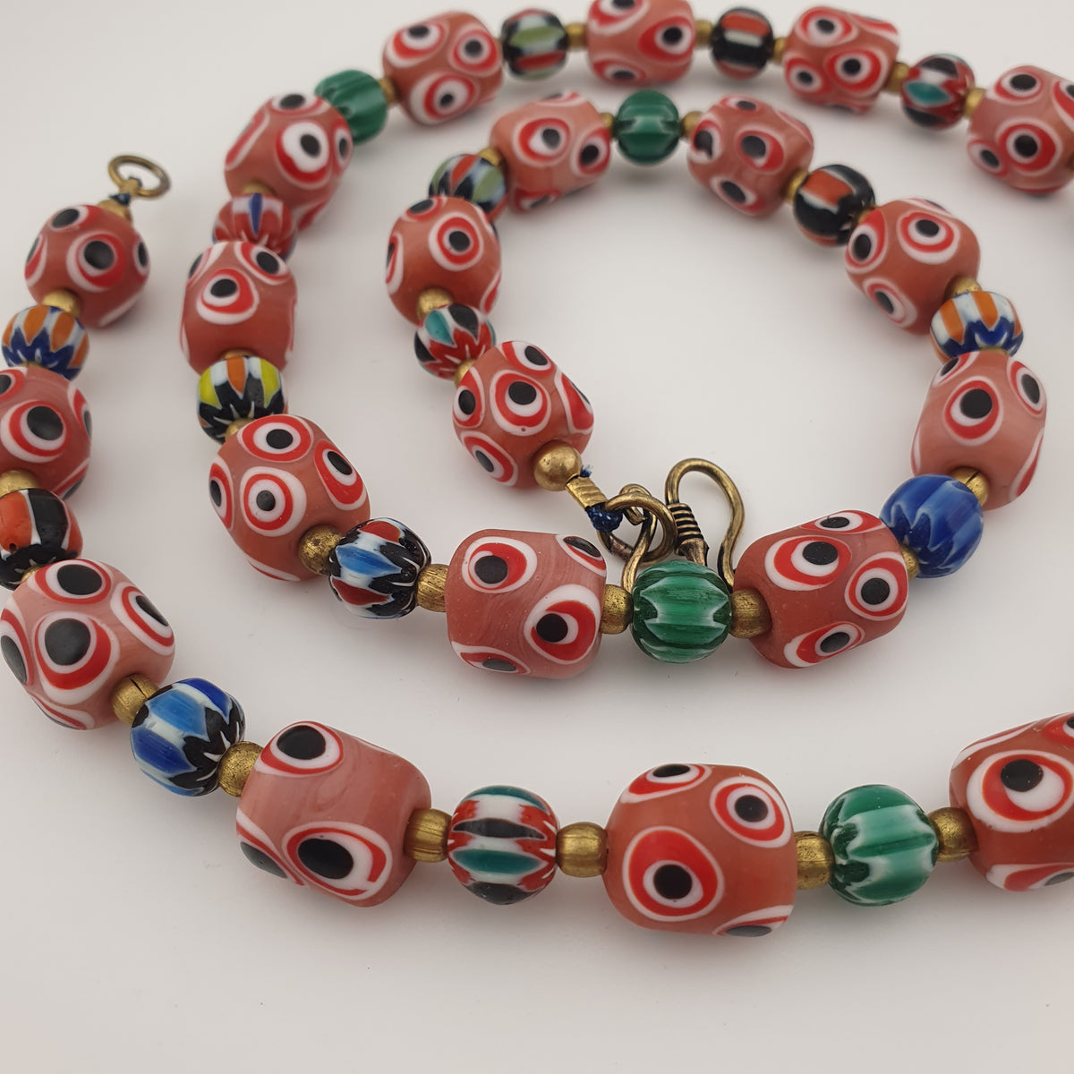 Antique Venetian Style Thousand Eyes & Chevron Glass Beads Necklace