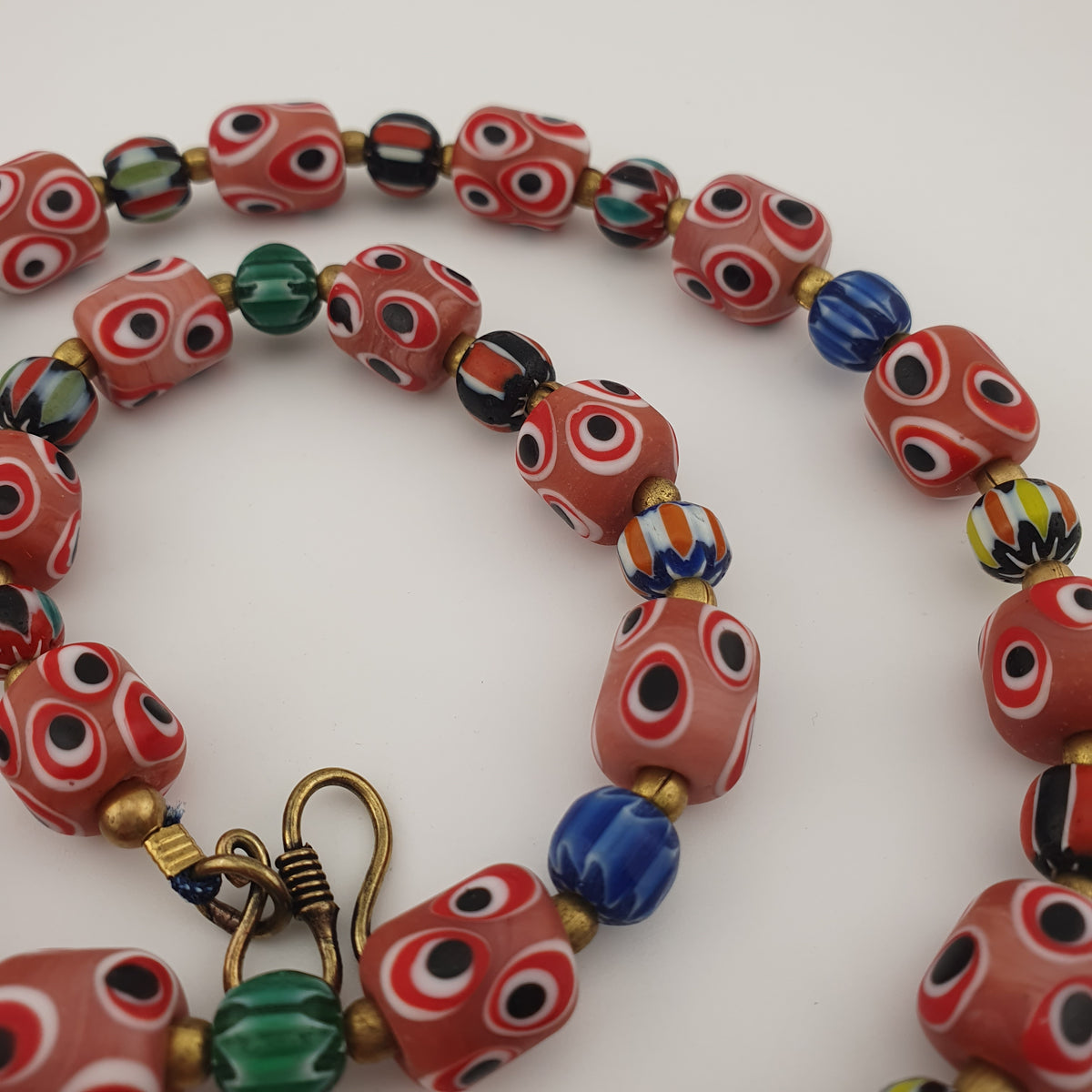 Antique Venetian Style Thousand Eyes & Chevron Glass Beads Necklace