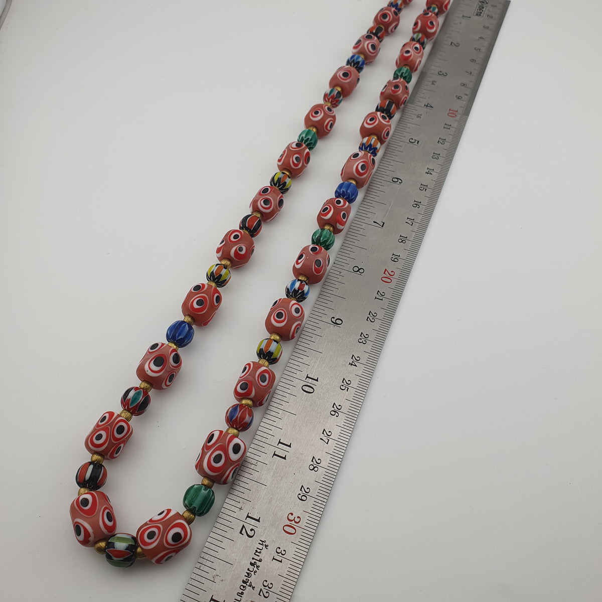 Antique Venetian Style Thousand Eyes & Chevron Glass Beads Necklace