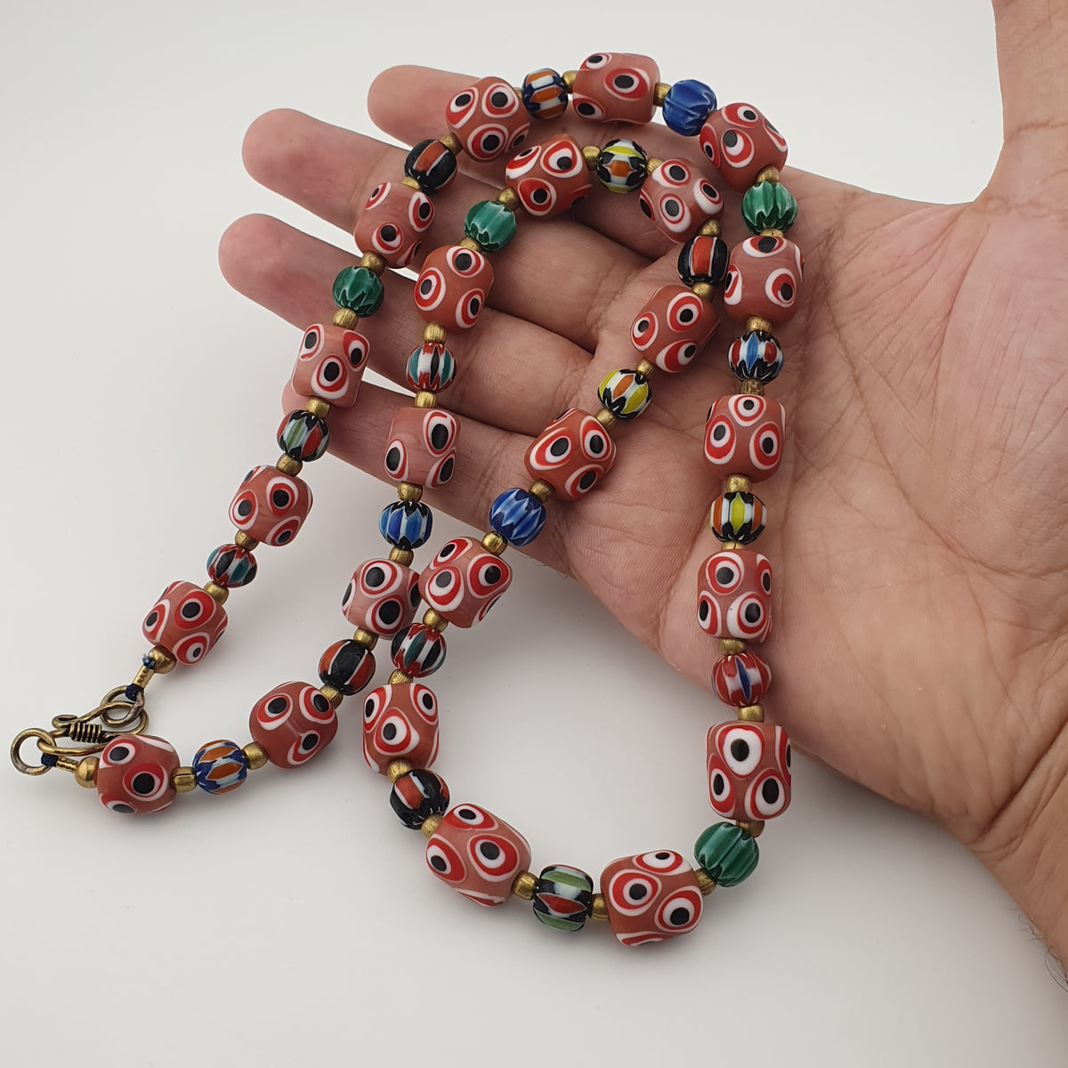 Antique Venetian Style Thousand Eyes & Chevron Glass Beads Necklace