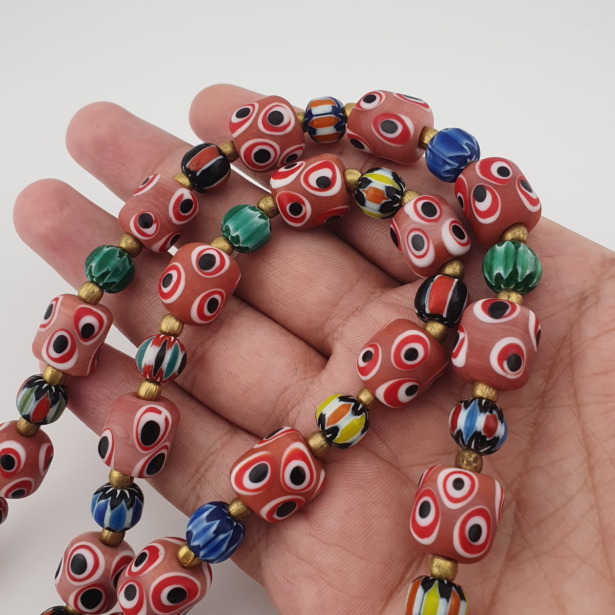 Antique Venetian Style Thousand Eyes & Chevron Glass Beads Necklace