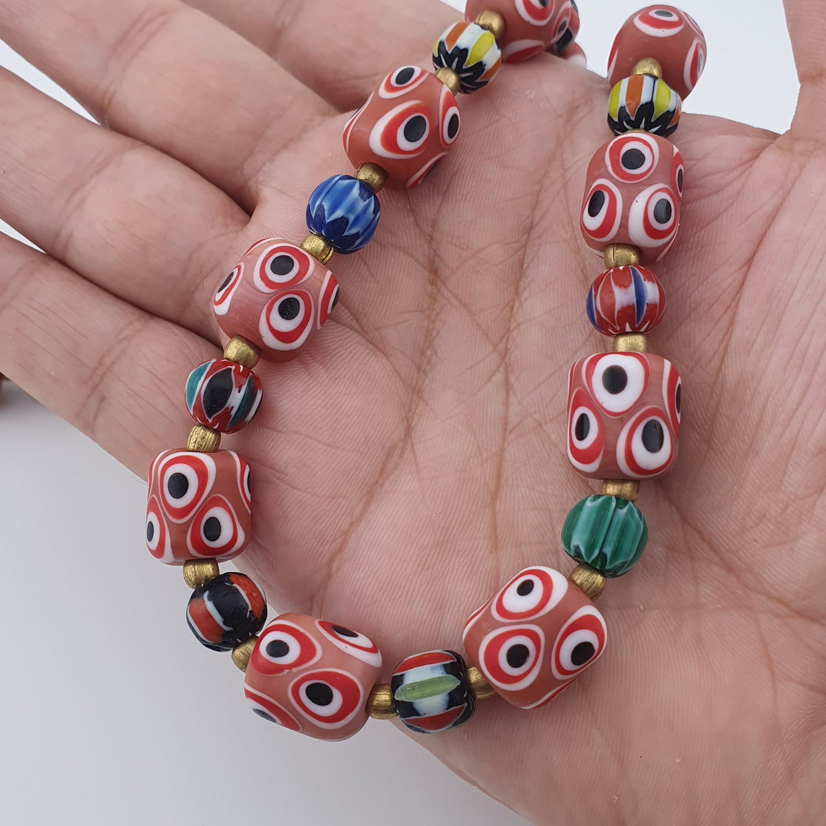 Antique Venetian Style Thousand Eyes & Chevron Glass Beads Necklace