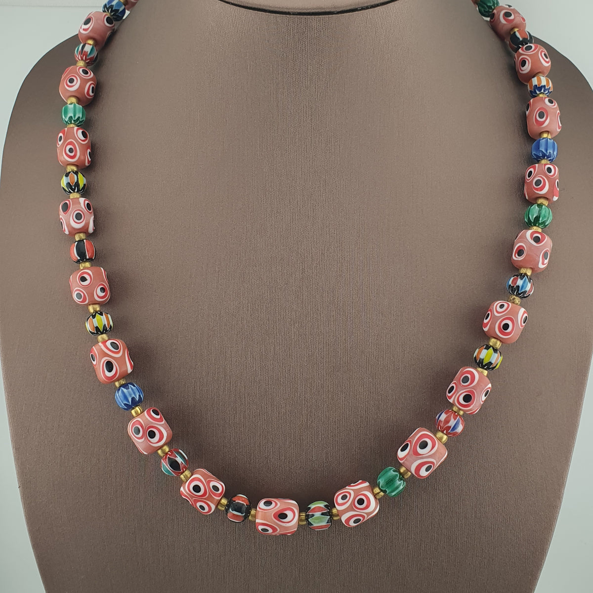 Antique Venetian Style Thousand Eyes & Chevron Glass Beads Necklace