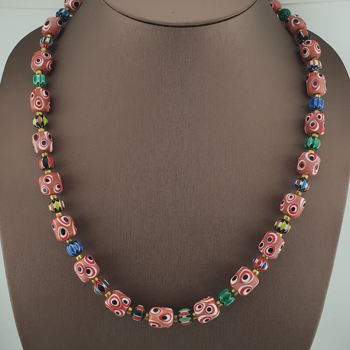 Antique Venetian Style Thousand Eyes & Chevron Glass Beads Necklace