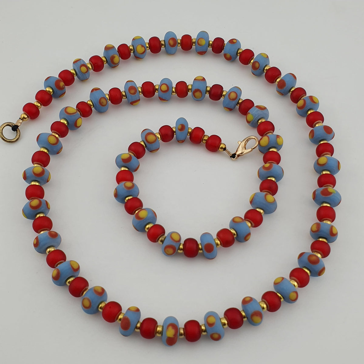 Collier en verre vénitien ancien : Perles Tiny Eyes & WhiteHeart (56 cm)