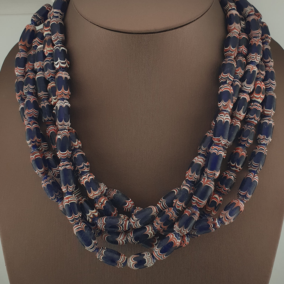 Antique Venetian Style Blue Trade Glass Beads Necklace Strands
