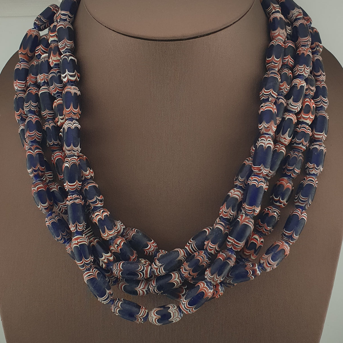 Antique Venetian Style Blue Trade Glass Beads Necklace Strands