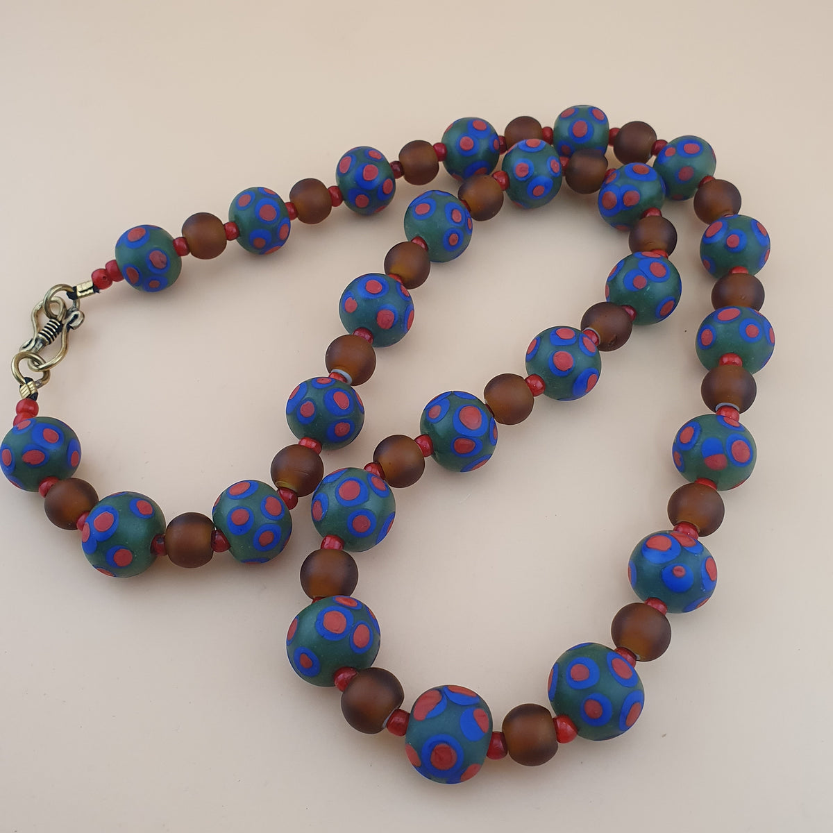 Vintage Venetian African Style Eyes & Brown Glass Beads Necklace