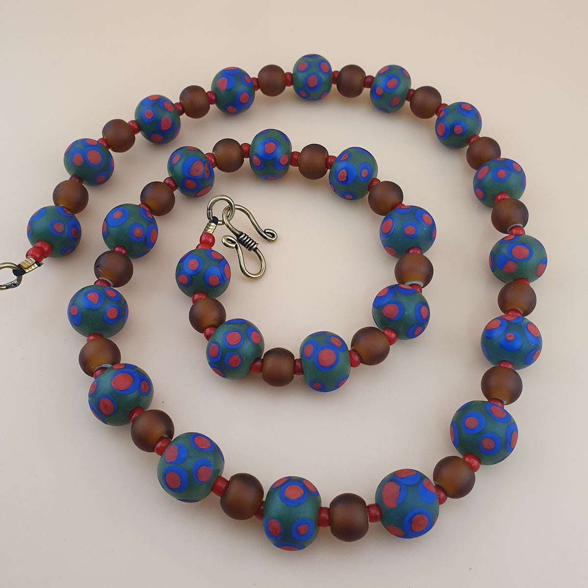 Vintage Venetian African Style Eyes & Brown Glass Beads Necklace