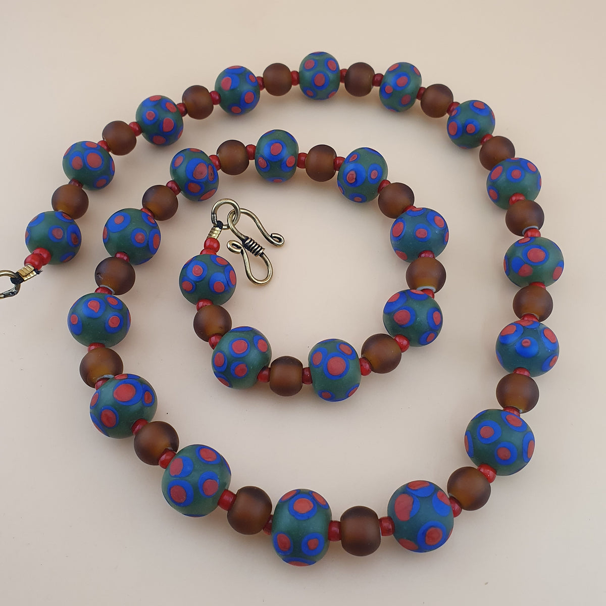 Vintage Venetian African Style Eyes & Brown Glass Beads Necklace