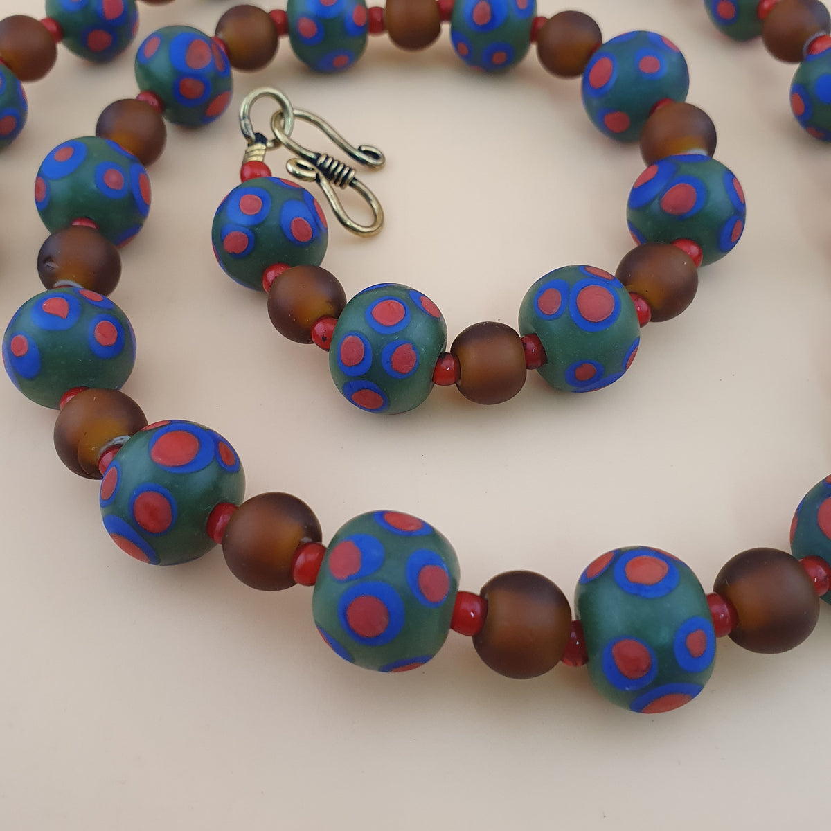 Vintage Venetian African Style Eyes & Brown Glass Beads Necklace