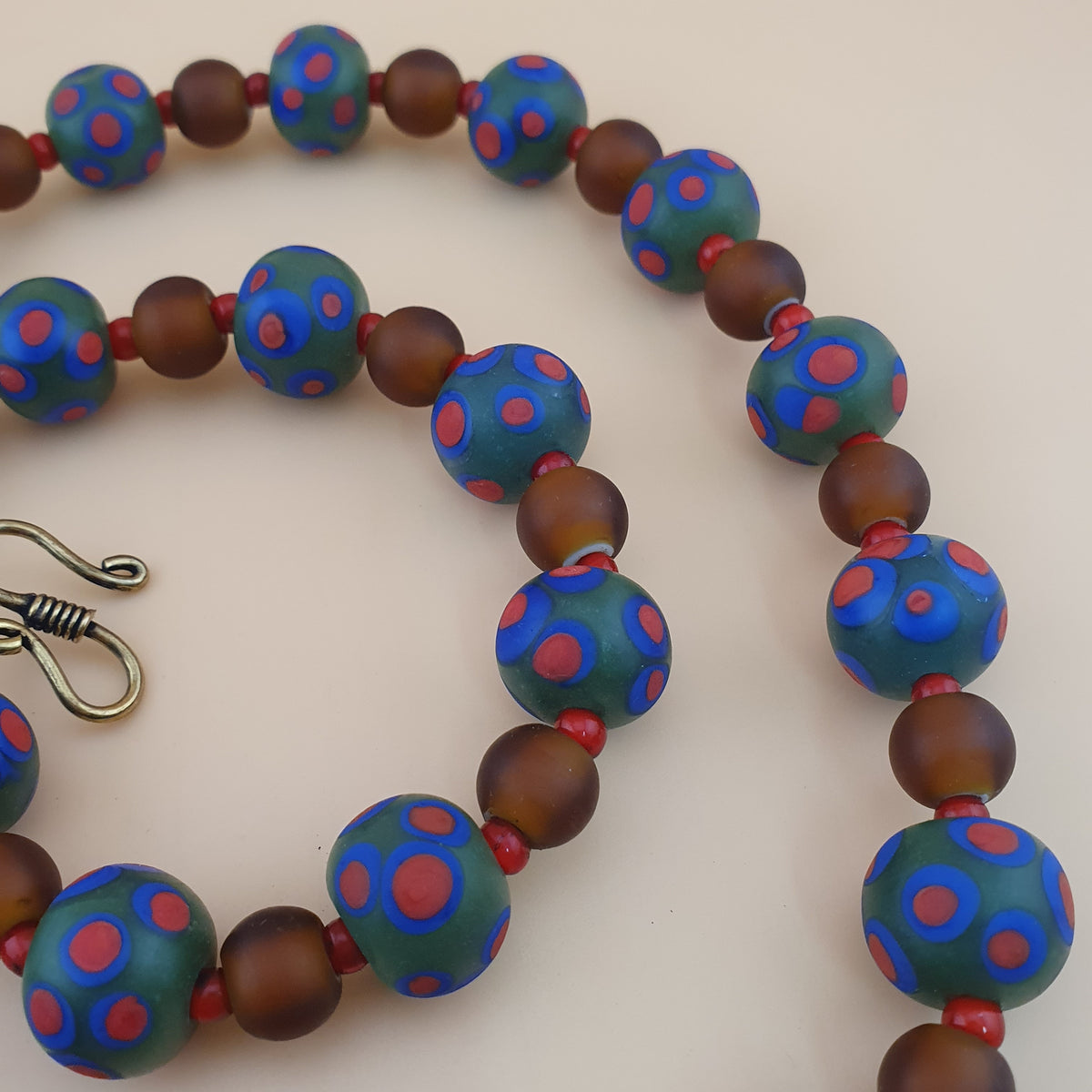 Vintage Venetian African Style Eyes & Brown Glass Beads Necklace