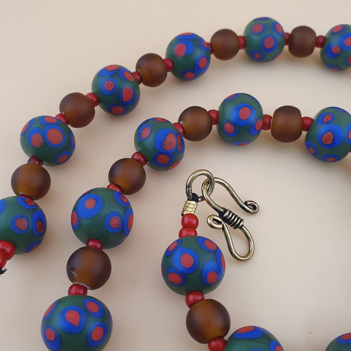 Vintage Venetian African Style Eyes & Brown Glass Beads Necklace