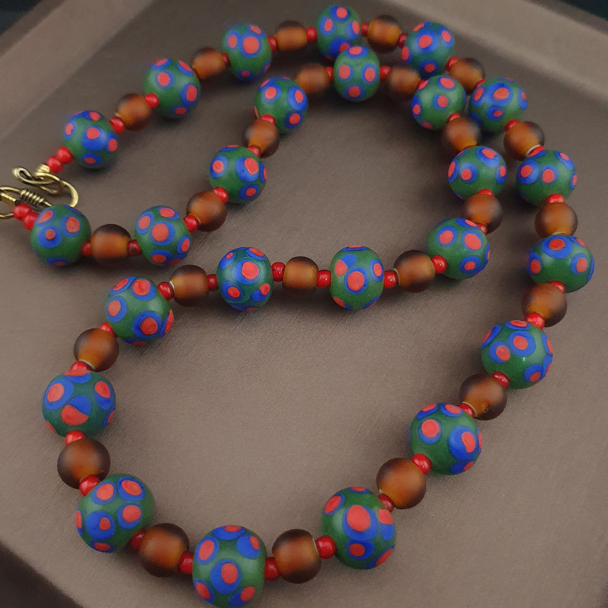 Vintage Venetian African Style Eyes & Brown Glass Beads Necklace