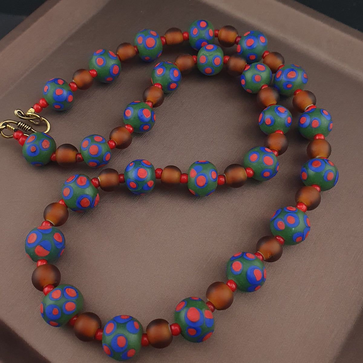Vintage Venetian African Style Eyes & Brown Glass Beads Necklace