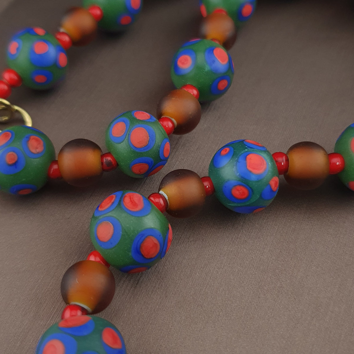 Vintage Venetian African Style Eyes & Brown Glass Beads Necklace