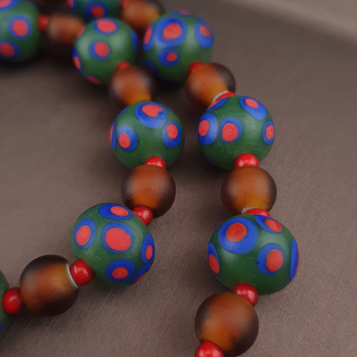 Vintage Venetian African Style Eyes & Brown Glass Beads Necklace
