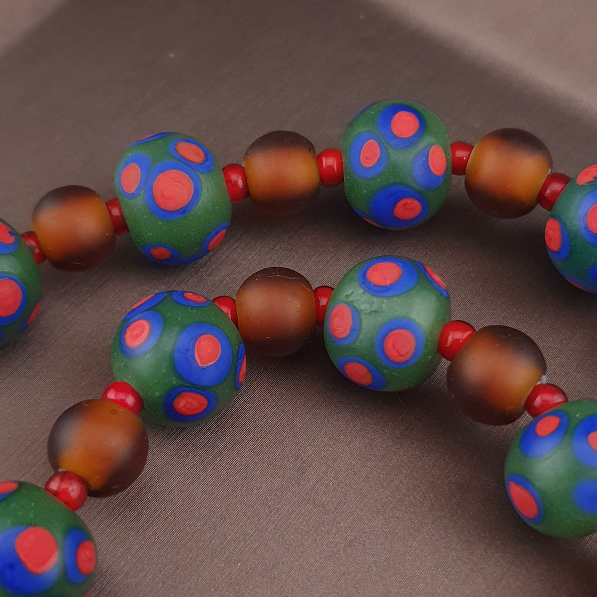 Vintage Venetian African Style Eyes & Brown Glass Beads Necklace