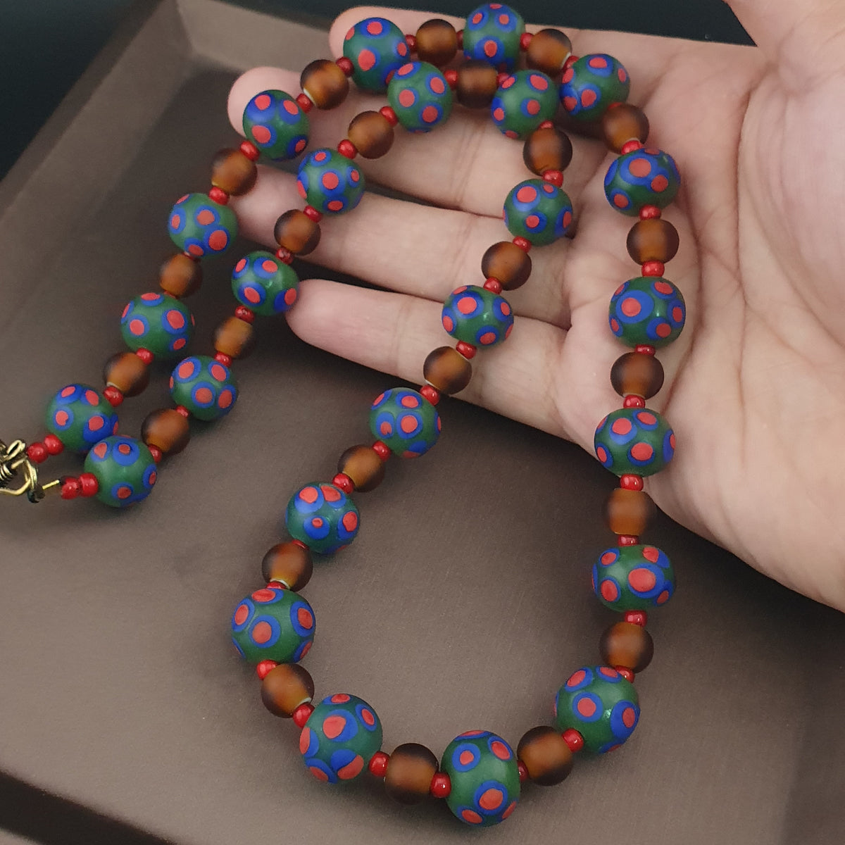 Vintage Venetian African Style Eyes & Brown Glass Beads Necklace