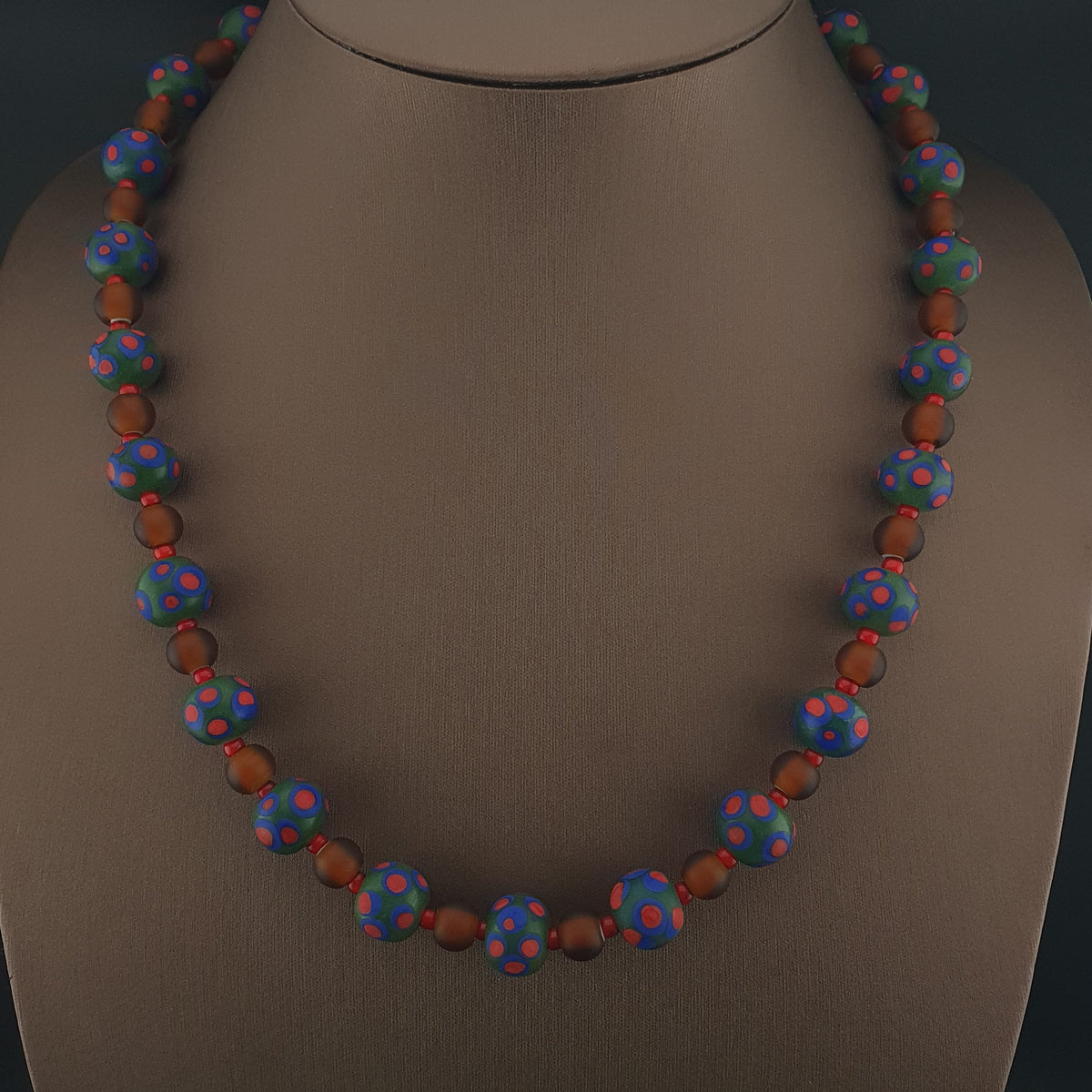 Vintage Venetian African Style Eyes & Brown Glass Beads Necklace