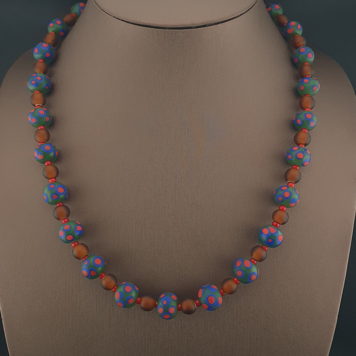Vintage Venetian African Style Eyes & Brown Glass Beads Necklace