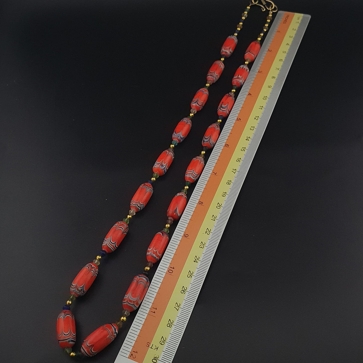 Vintage Venetian African Style Feather Desgin Orange Glass Beads Necklace