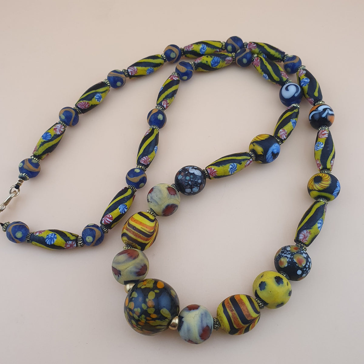 Antique Venetian Style Floral & Mix Glass Beads Necklace