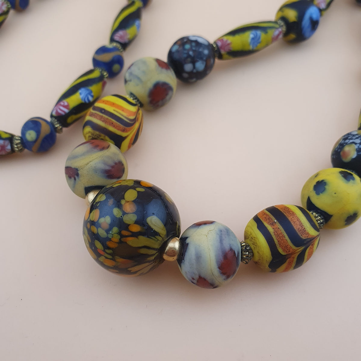 Antique Venetian Style Floral & Mix Glass Beads Necklace