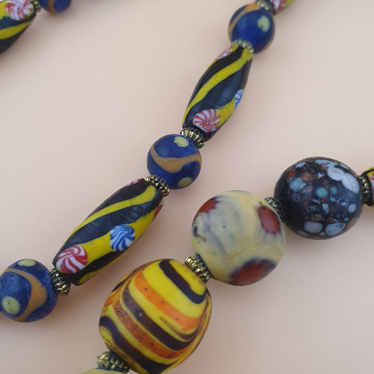 Antique Venetian Style Floral & Mix Glass Beads Necklace