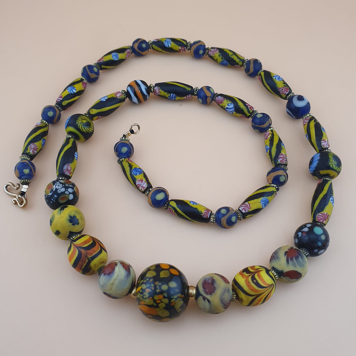 Antique Venetian Style Floral & Mix Glass Beads Necklace