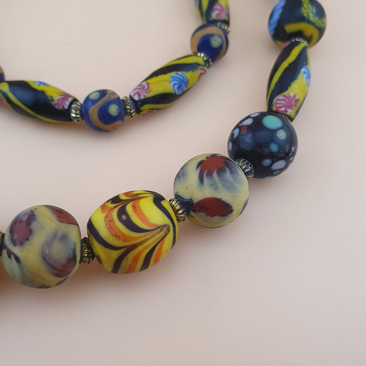 Antique Venetian Style Floral & Mix Glass Beads Necklace