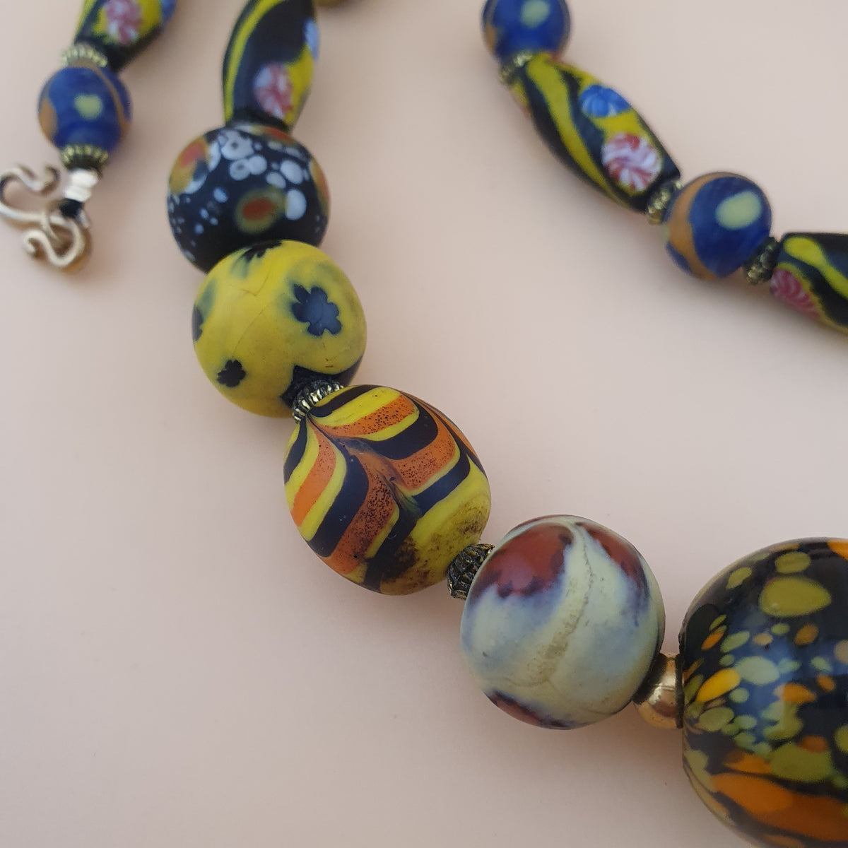 Antique Venetian Style Floral & Mix Glass Beads Necklace