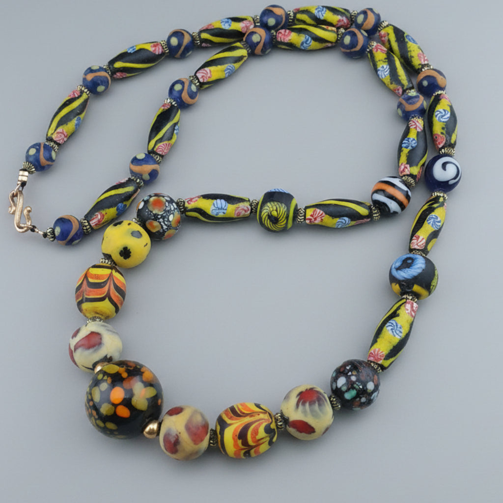 Antique Venetian Style Floral & Mix Glass Beads Necklace