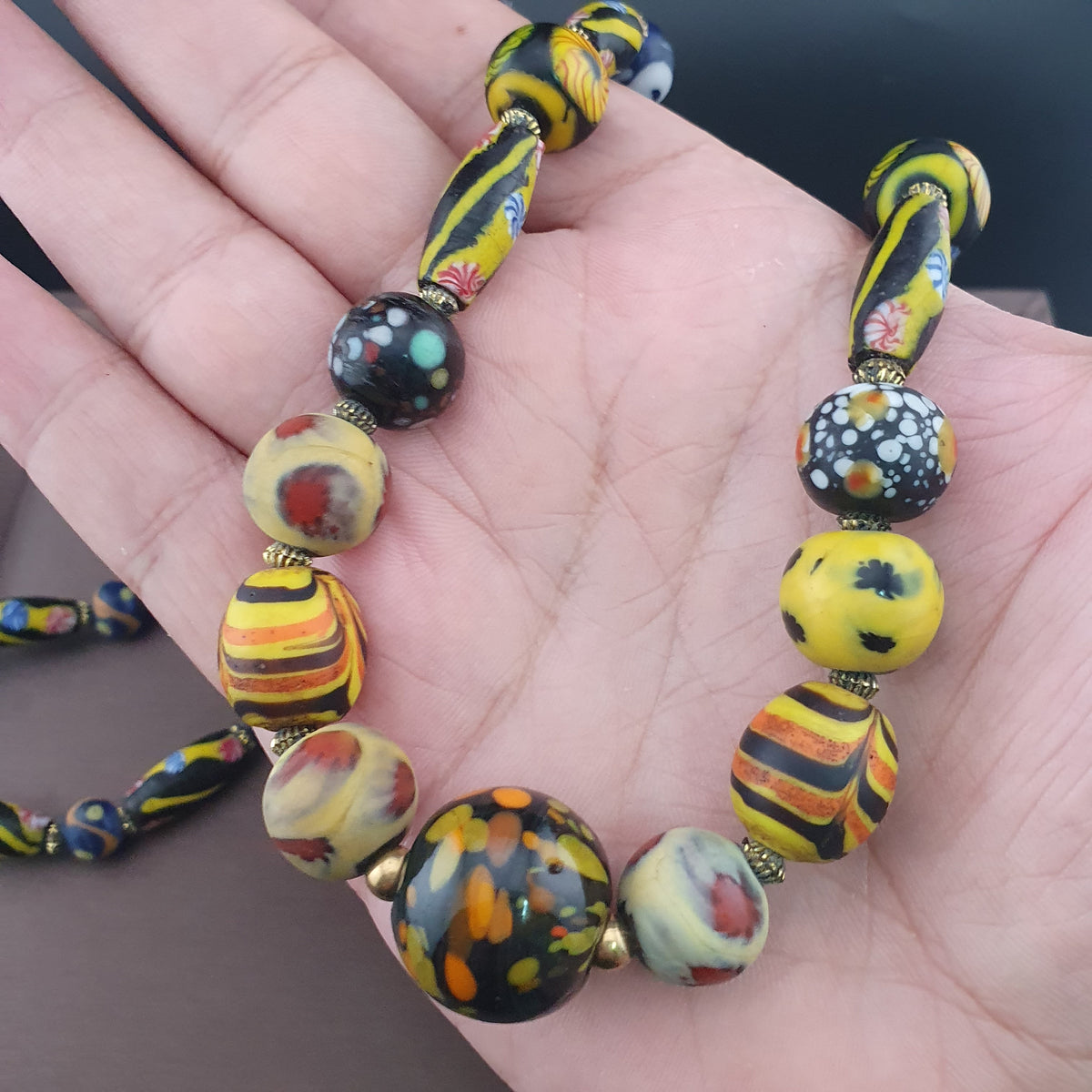 Antique Venetian Style Floral & Mix Glass Beads Necklace