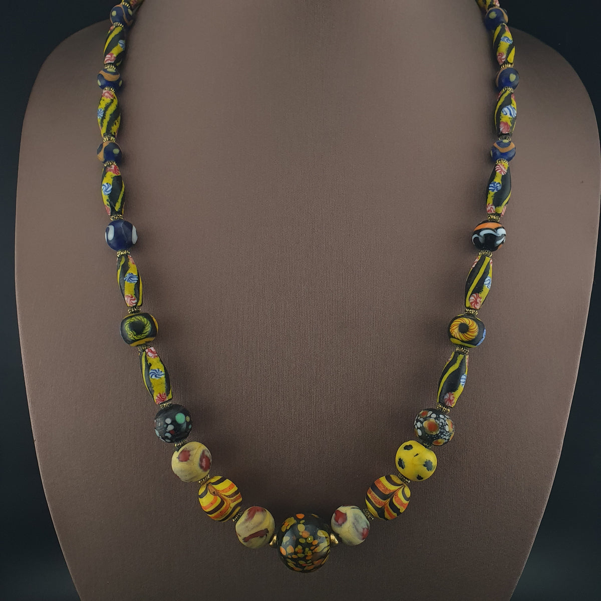 Antique Venetian Style Floral & Mix Glass Beads Necklace