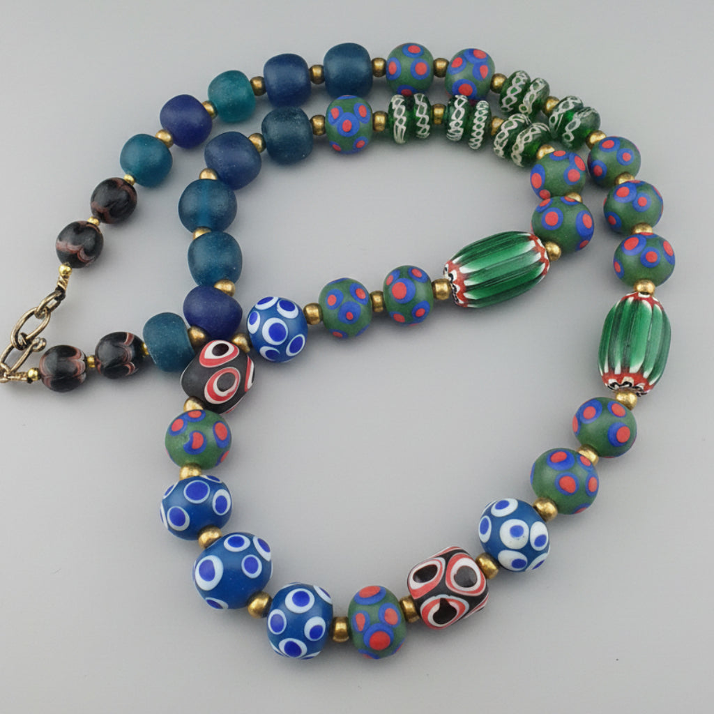 Vintage Venetian African Style Mix Glass Beads Necklace
