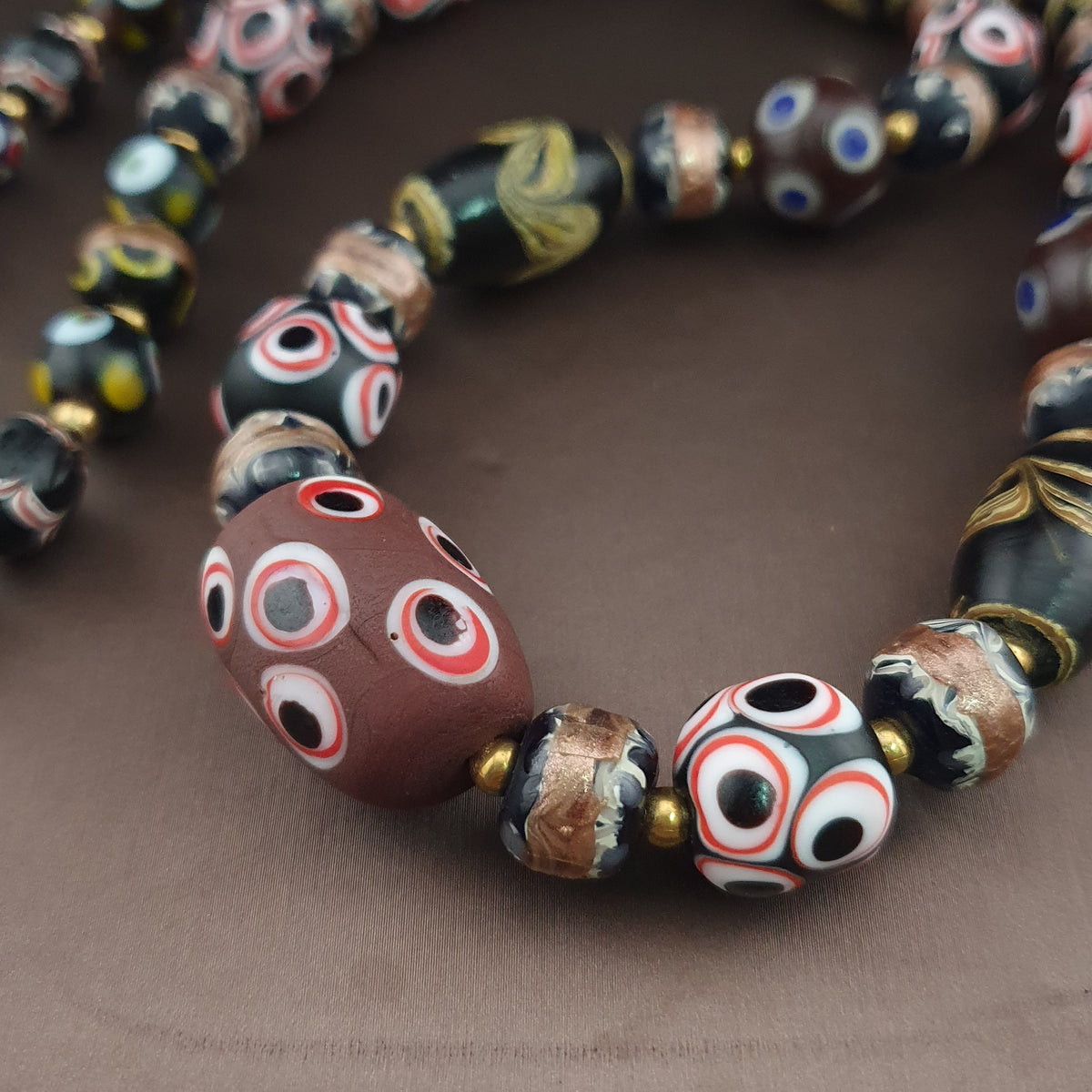 Antique Venetian Style Skunk Eyes & Mix Glass Beads Necklace
