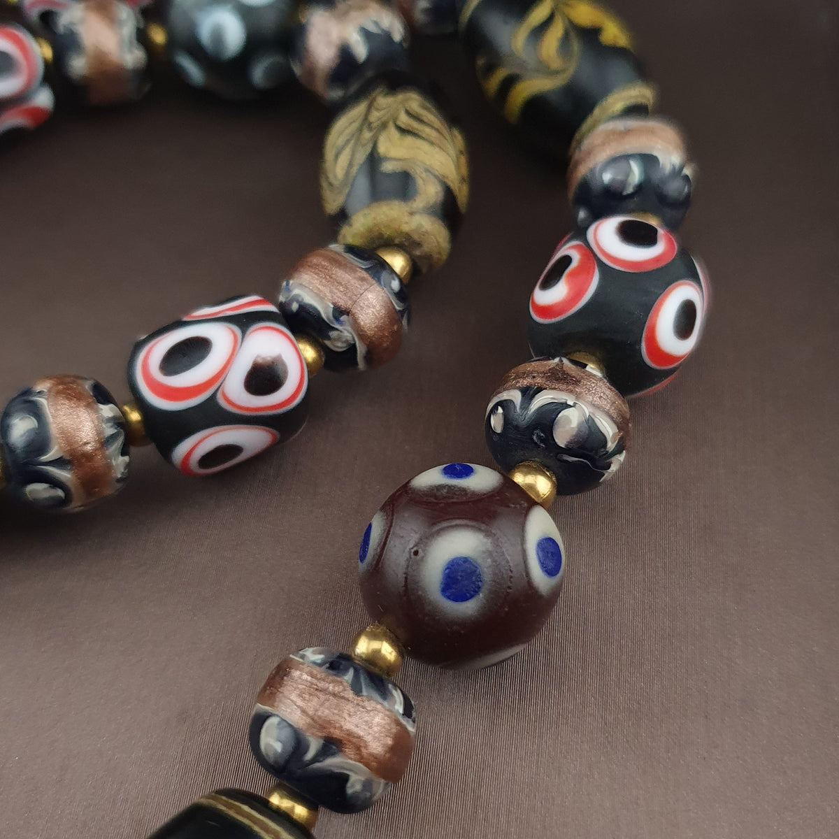 Antique Venetian Style Skunk Eyes & Mix Glass Beads Necklace