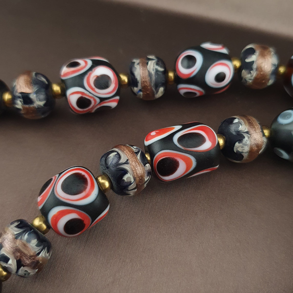 Antique Venetian Style Skunk Eyes & Mix Glass Beads Necklace