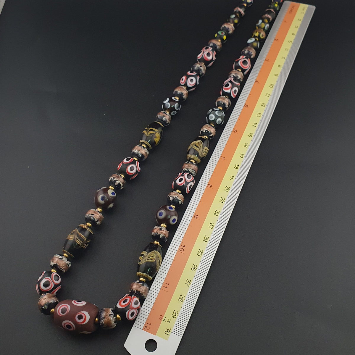 Antique Venetian Style Skunk Eyes & Mix Glass Beads Necklace