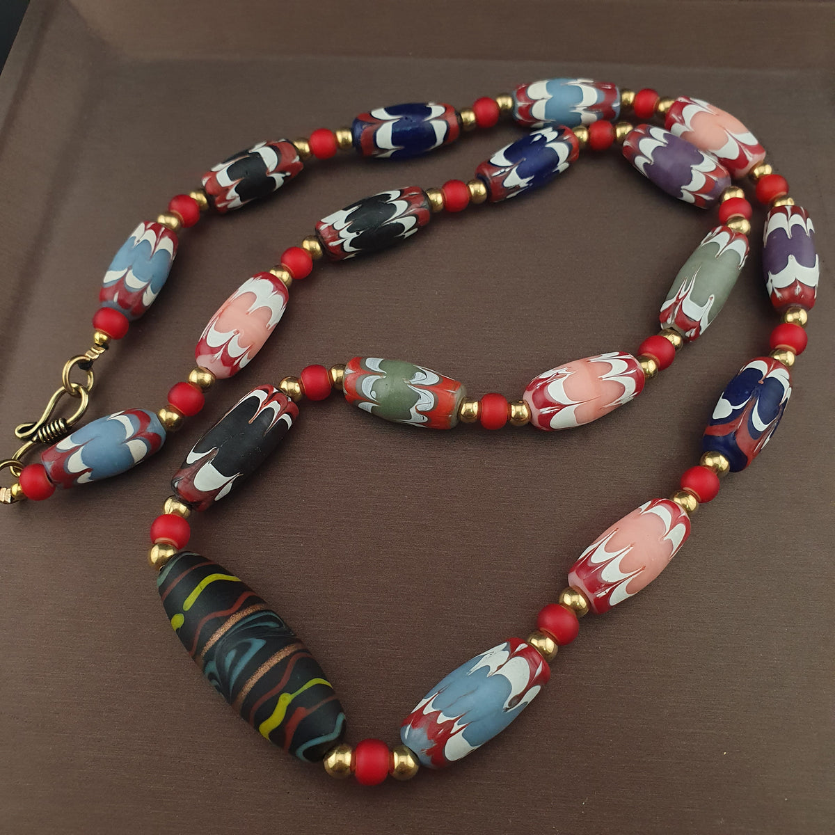 Antique Venetian Style Handmade MulitColor Mix Glass Beads Necklace