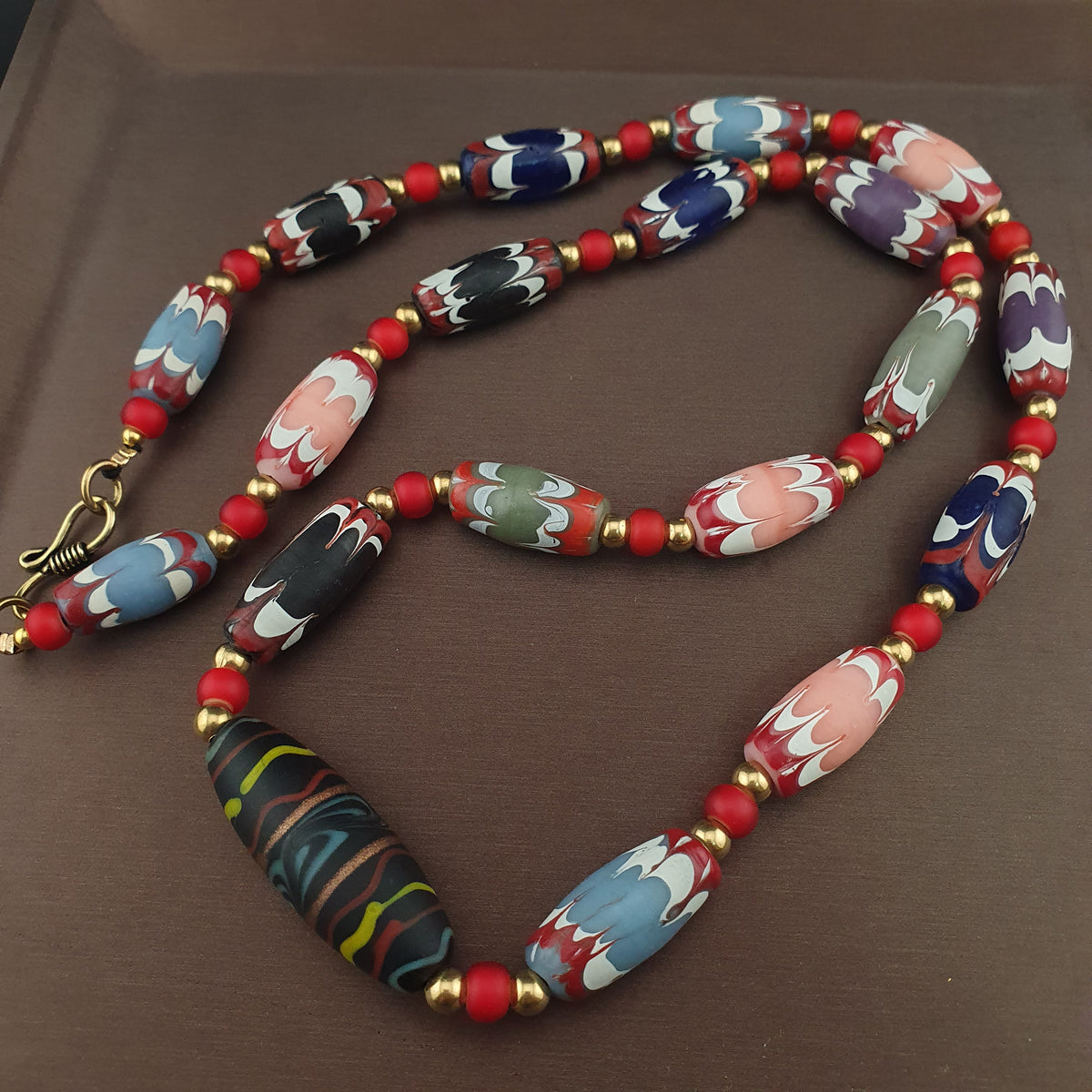 Antique Venetian Style Handmade MulitColor Mix Glass Beads Necklace